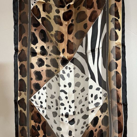 Cynthia MacCollum 100% Silk Rectangle Geometric Animal Print Scarf Signed 15x57 - Picture 3 of 8